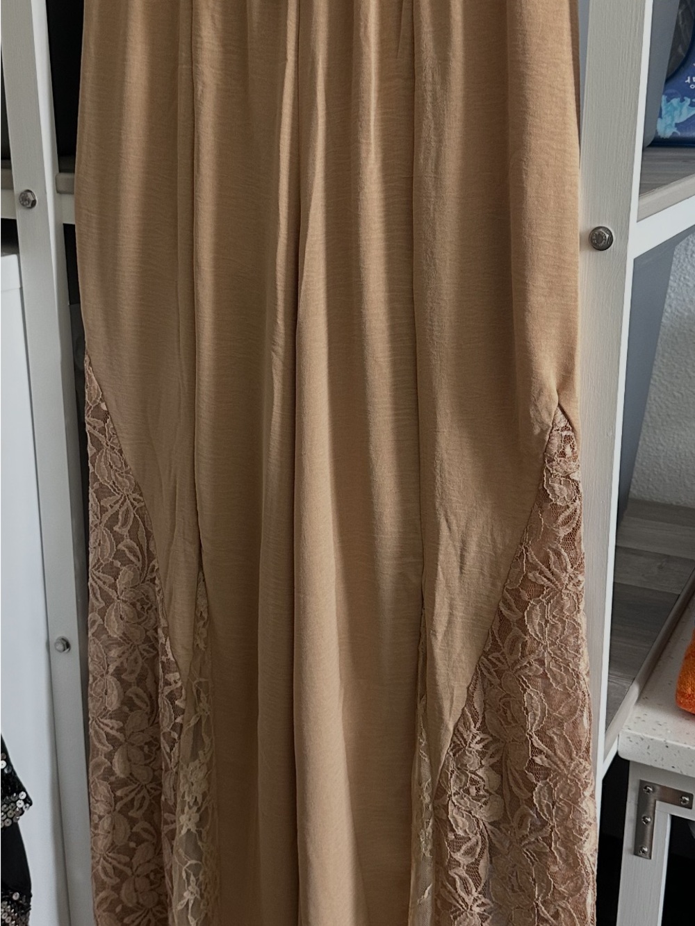Women’s Beige Lace-Trim Maxi pants
